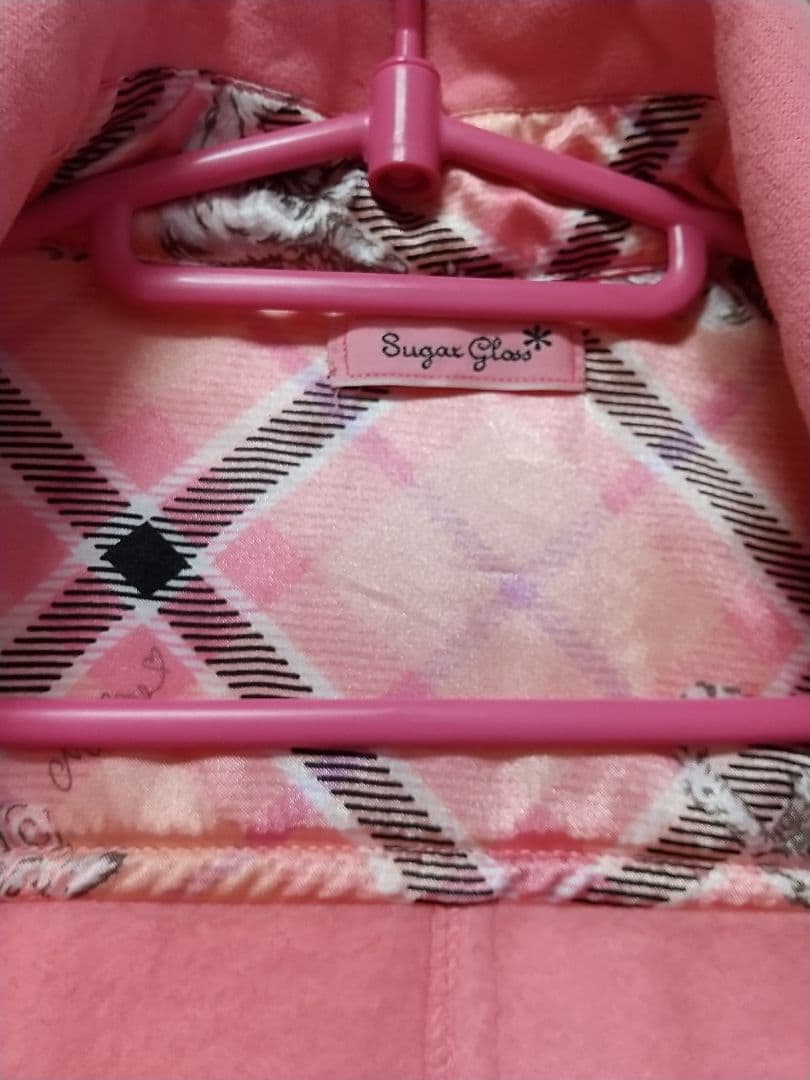 コートMARSネコ柄チェック フード ハートボタン ピンクマーズ平成ギャル