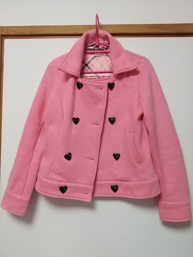 コートMARSネコ柄チェック フード ハートボタン ピンクマーズ平成ギャル