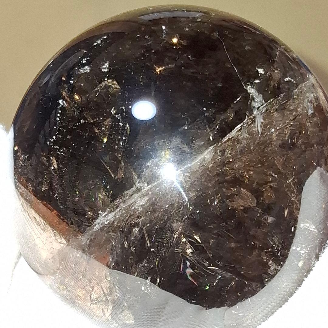 天然石✨️スモーキークォーツ　スフィア✨️爆虹キラキラ　台座付き