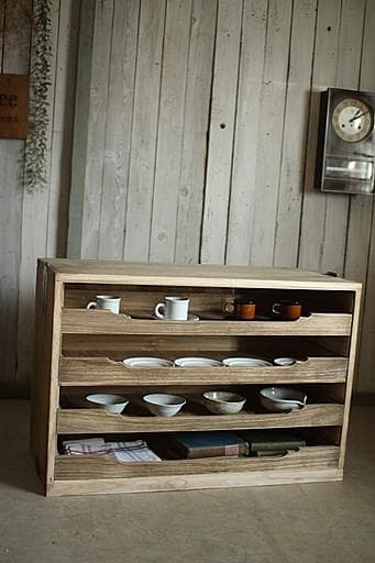 古い木製の引き出し4段　食器棚　キャビネット　古家具　古民家