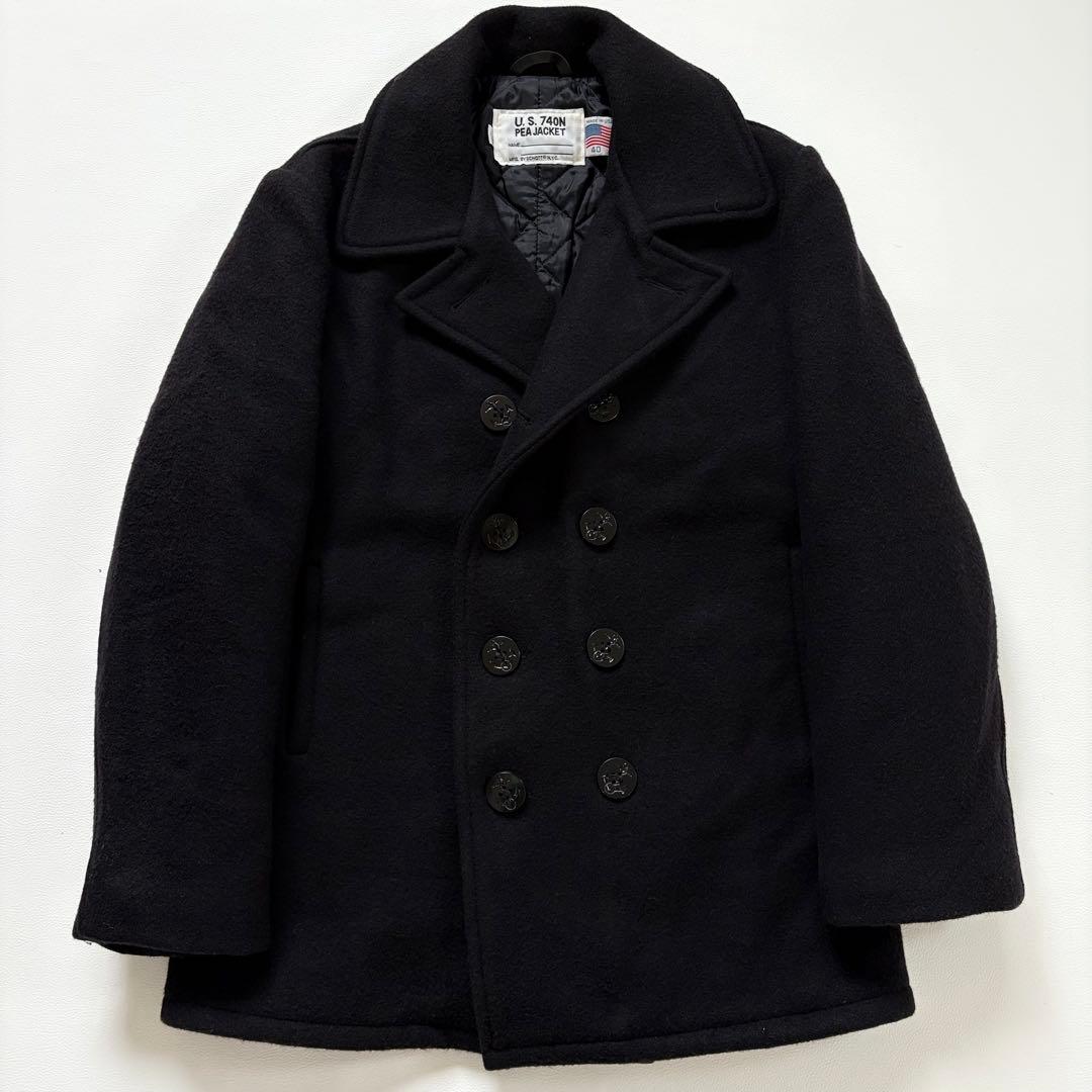 439【希少40 XL相当】米国製 ショット ピーコート メンズ ブラック