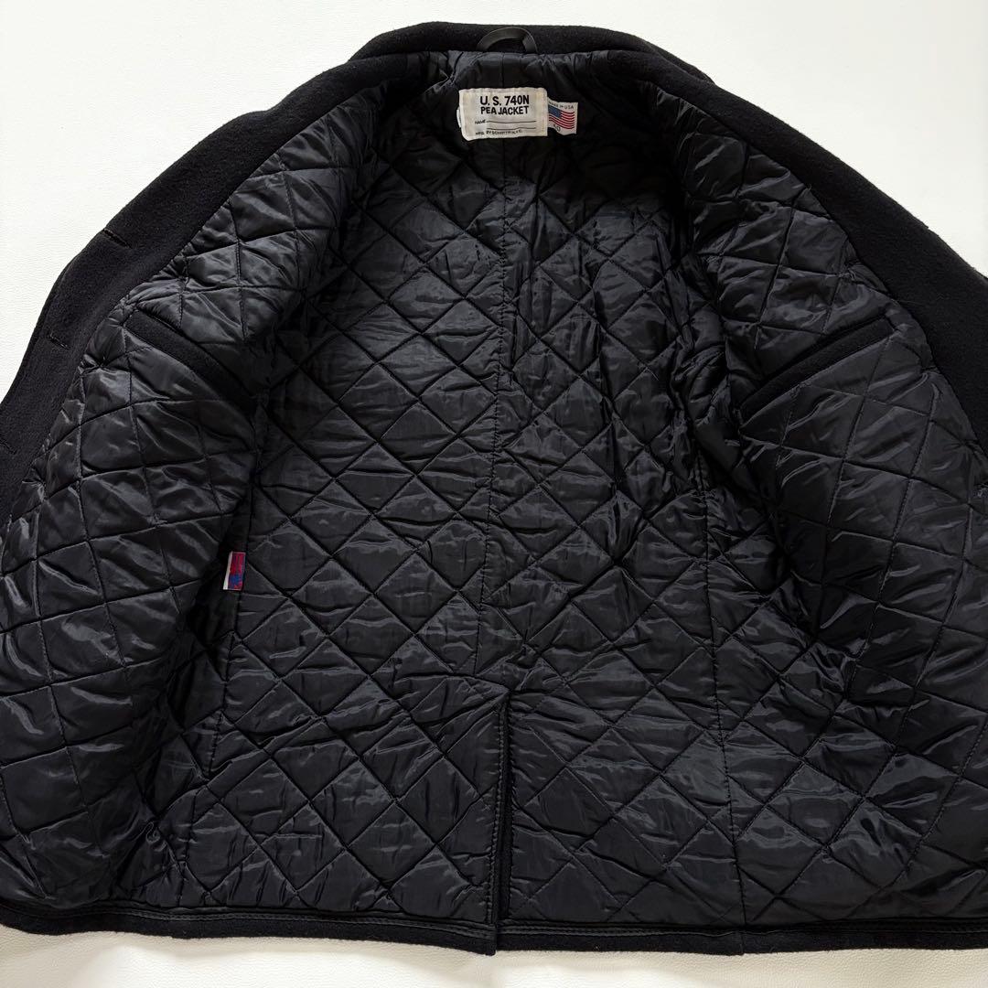 439【希少40 XL相当】米国製 ショット ピーコート メンズ ブラック