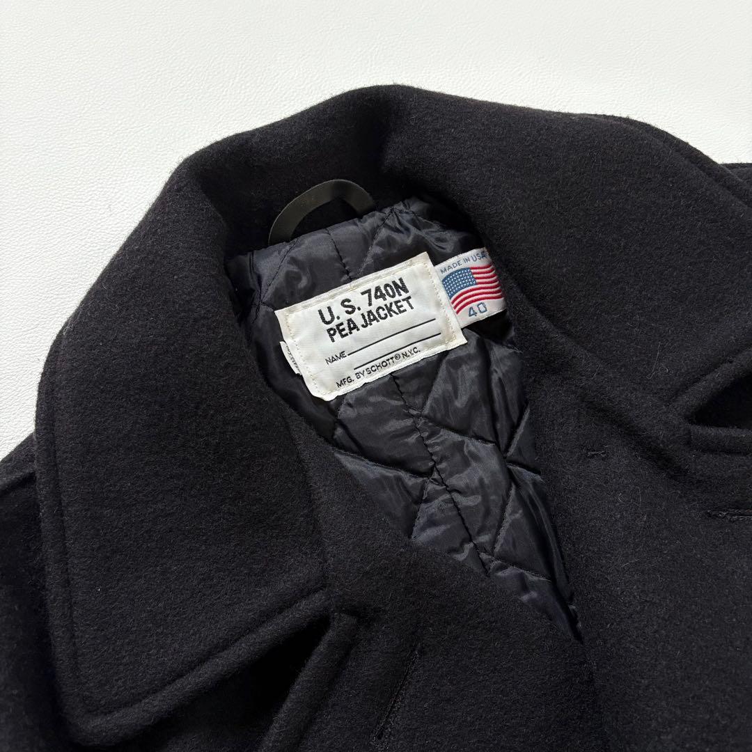 439【希少40 XL相当】米国製 ショット ピーコート メンズ ブラック