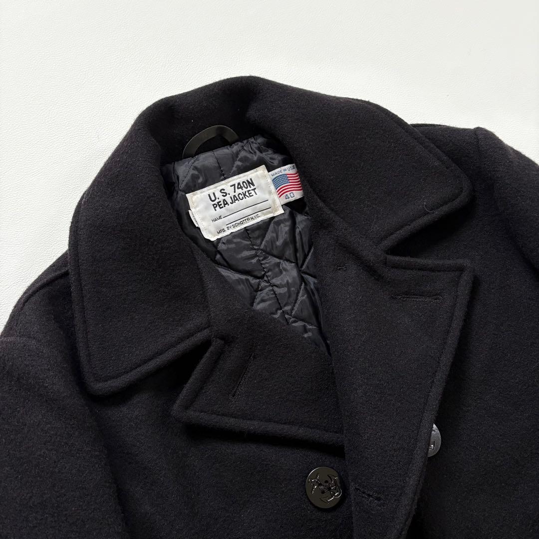 439【希少40 XL相当】米国製 ショット ピーコート メンズ ブラック