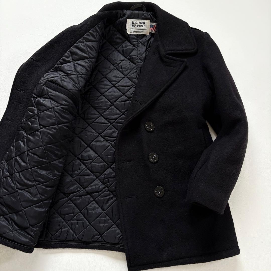 439【希少40 XL相当】米国製 ショット ピーコート メンズ ブラック