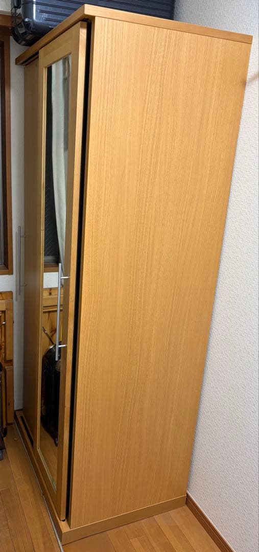【掲載2/11迄】国産天然木ワードローブ 全身鏡付き 幅85cm 送料込