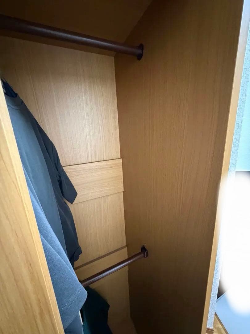 【掲載2/11迄】国産天然木ワードローブ 全身鏡付き 幅85cm 送料込