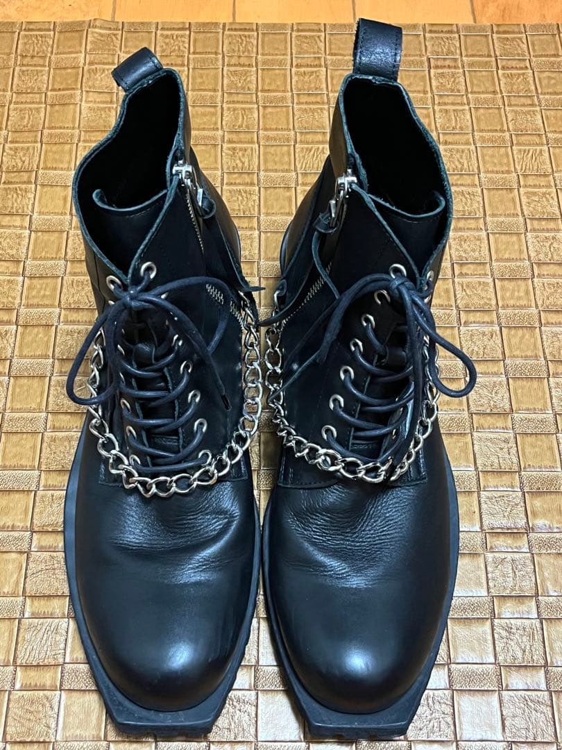 シヴァーライズ　レザーヒールブーツ　/42　ブラック　本革　チェーン装飾　ジップ