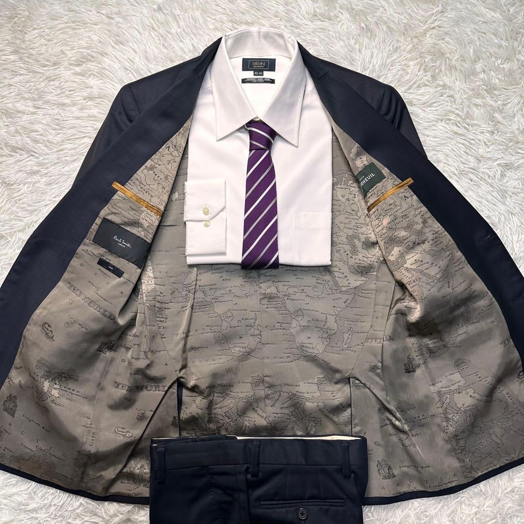 希少 現行 極美品 ポールスミス ドーメル×地図柄 光沢 セットアップ 総柄総裏