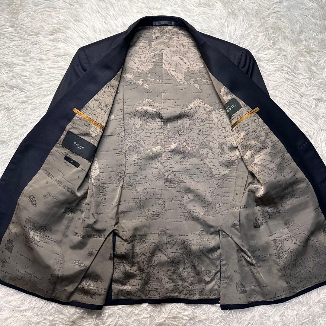 希少 現行 極美品 ポールスミス ドーメル×地図柄 光沢 セットアップ 総柄総裏