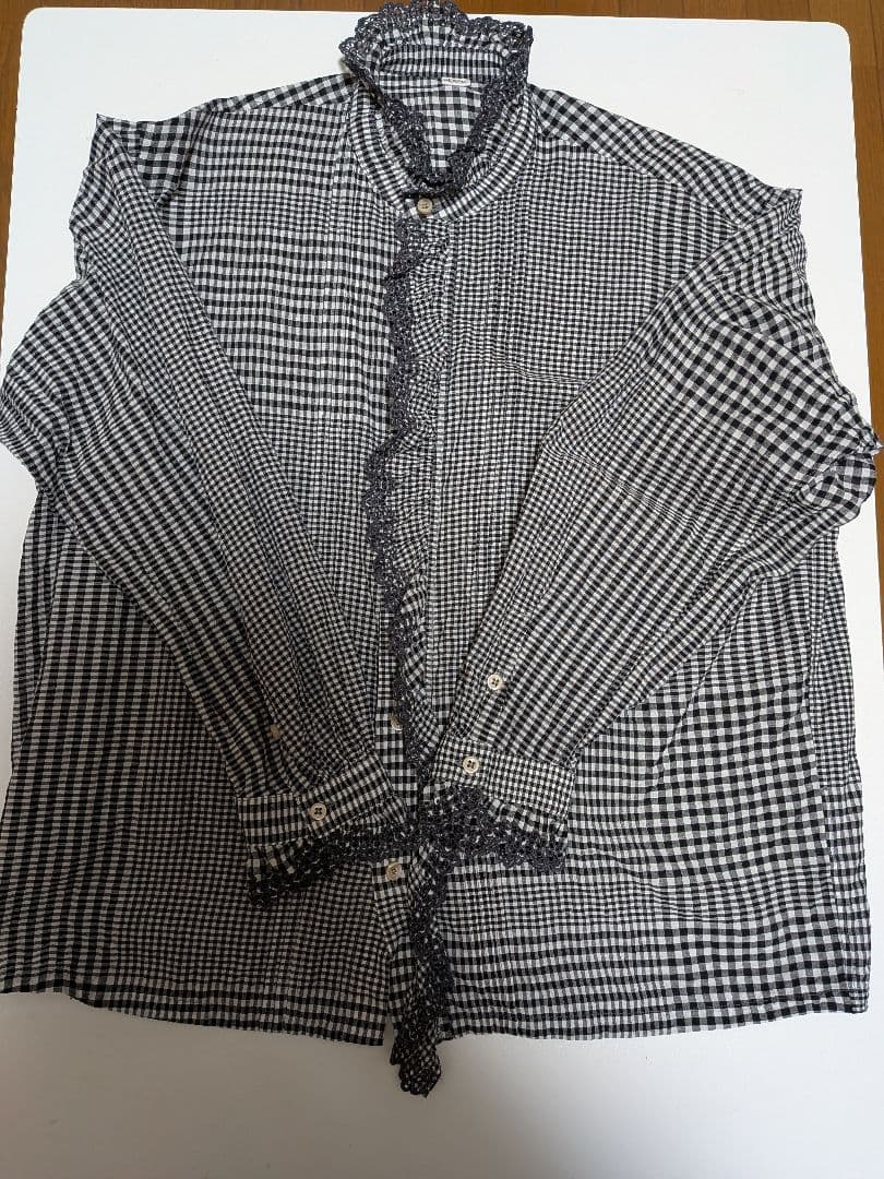 45R　春風インドカディのフリルブラウス　影色ギンガムチェック