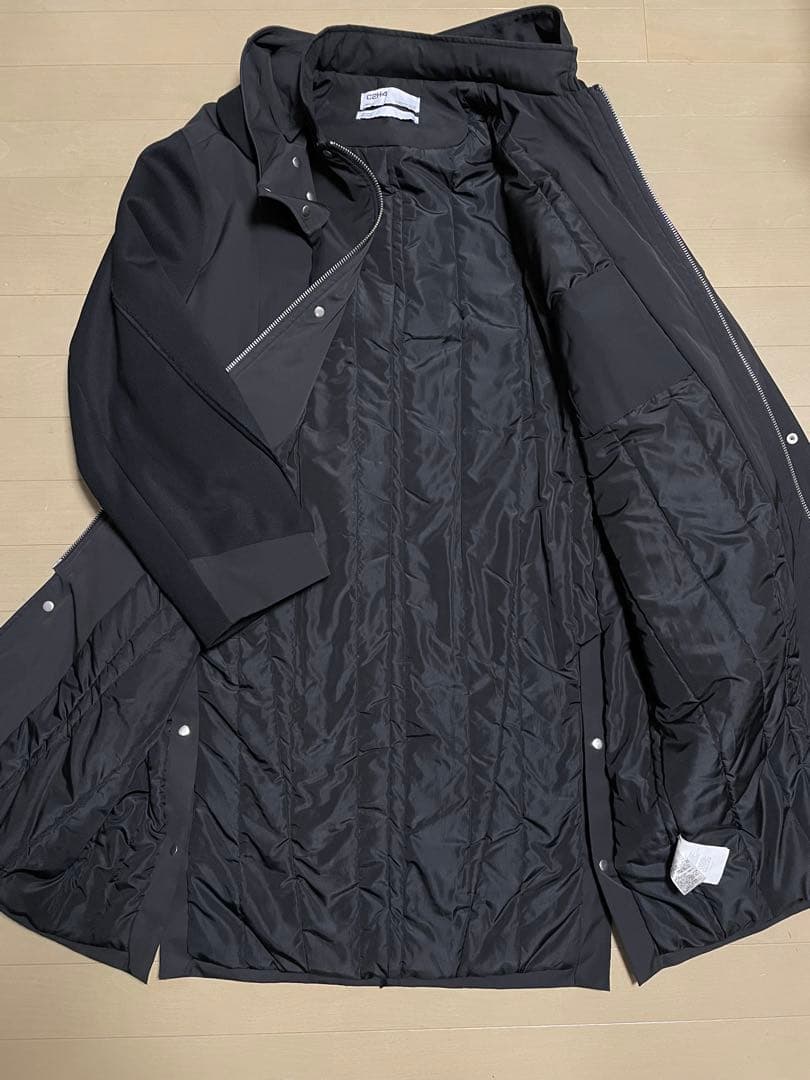最終価格 希少 超美品■C2H4■異素材 切替 パフ デザインコート 黒