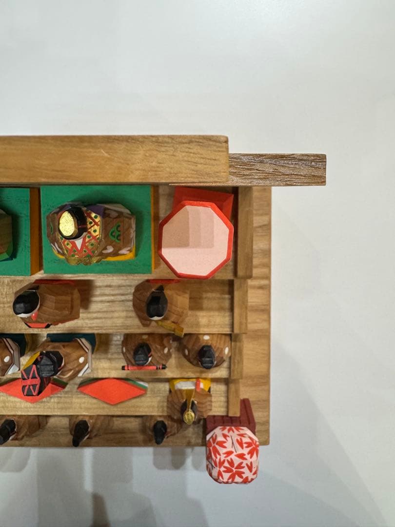 【美品】奈良 一刀彫 神泉刀　雛壇 五段雛人形 十五人揃　ヴィンテージ