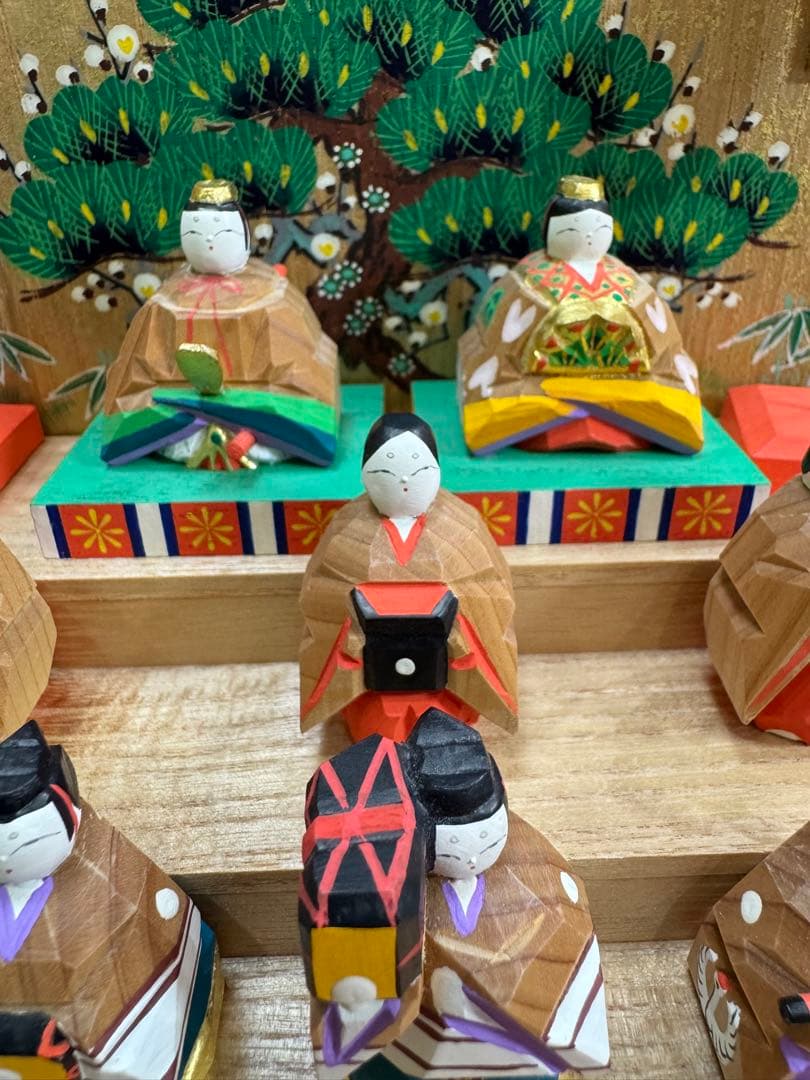 【美品】奈良 一刀彫 神泉刀　雛壇 五段雛人形 十五人揃　ヴィンテージ
