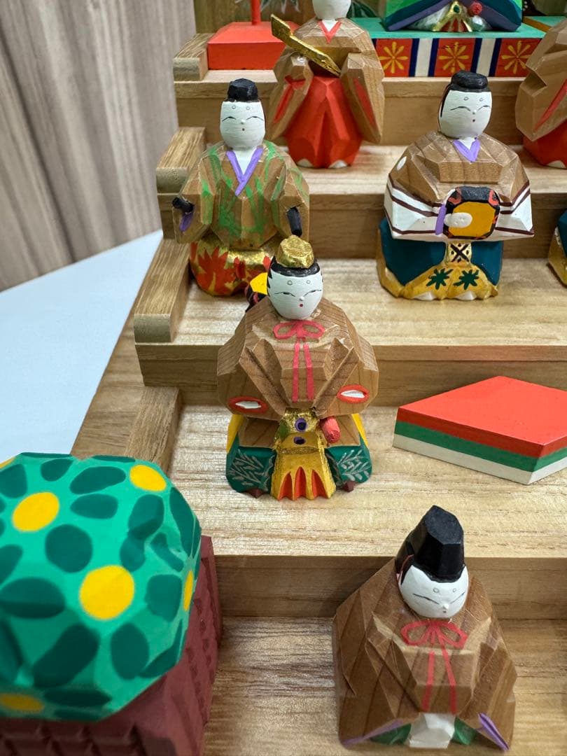 【美品】奈良 一刀彫 神泉刀　雛壇 五段雛人形 十五人揃　ヴィンテージ