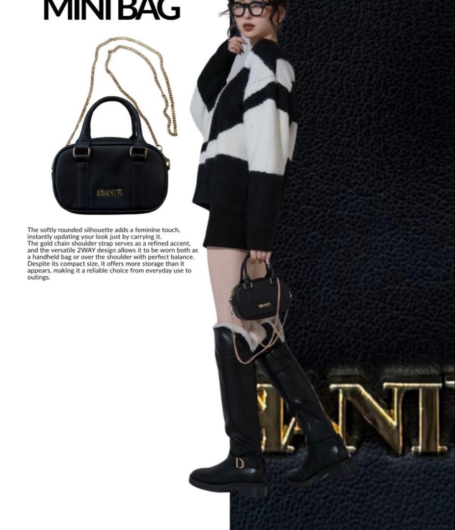 DIANTE GOLD CHAIN LOGO MINI BAG ブラック