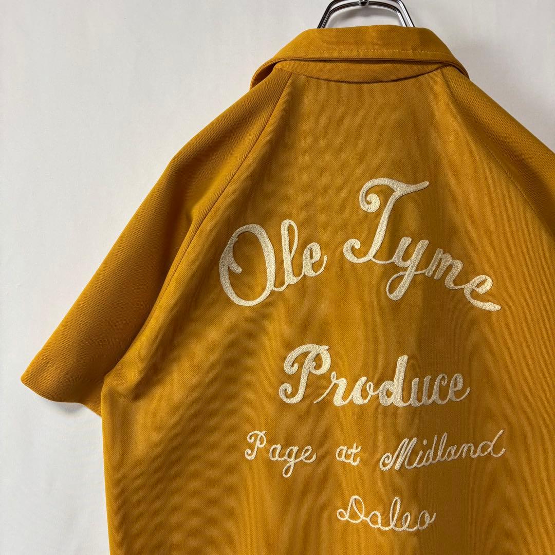 ANGEL TOWN ハーフジップ　ボーリングシャツ　イエロー　刺繍　サイズ38