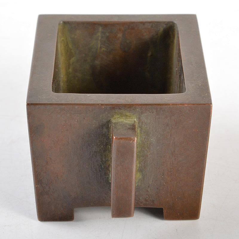 中国　大明宣徳年製　古銅　四方双耳香炉　馬槽爐　C　R5148