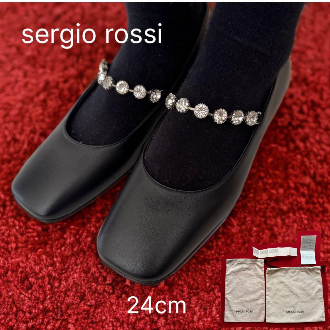 未使用品　sergio rossi ビジュー付きフラット 37 黒 クリスマス
