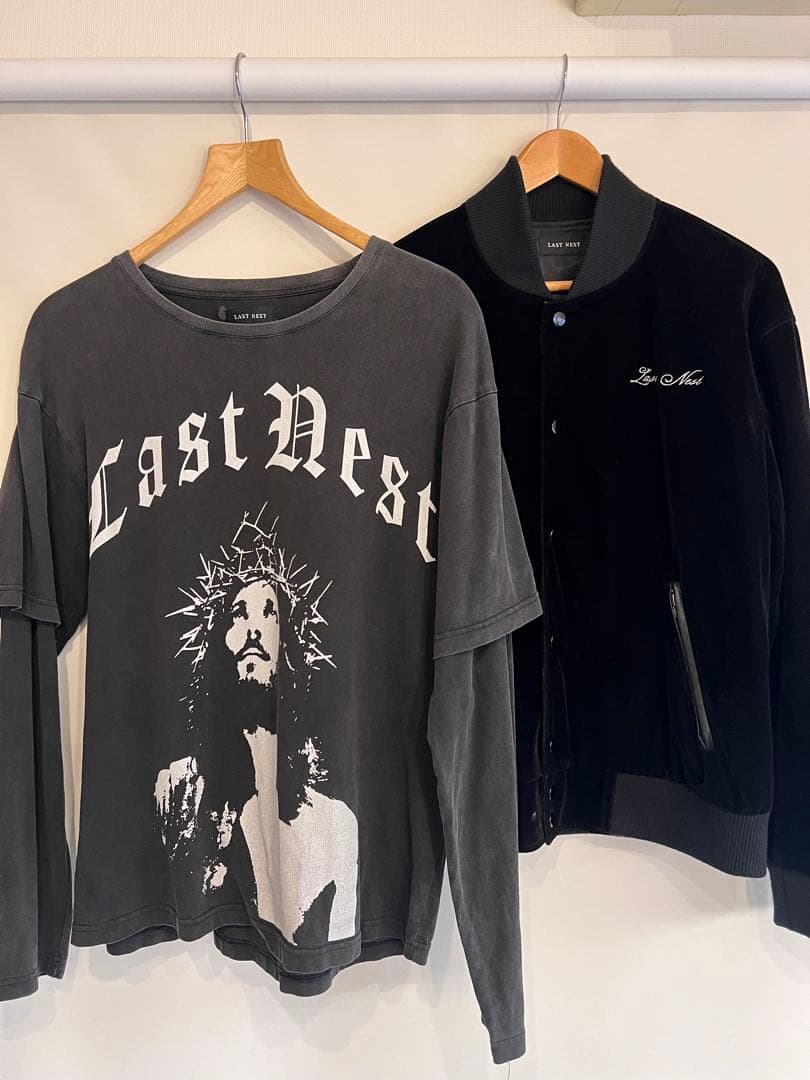 ★LAST NEST★ベロア調スタジャン Jesus layered tee M