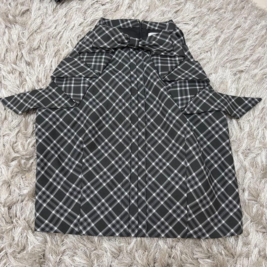 Darichリボンチェックノースリブラウス チェックスカートライクショートパンツ