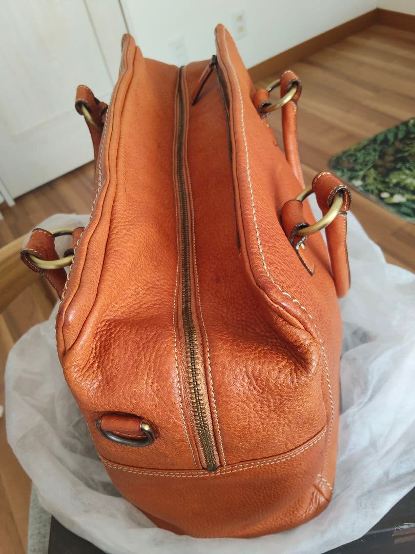 オレンジレザー ボストンバッグ