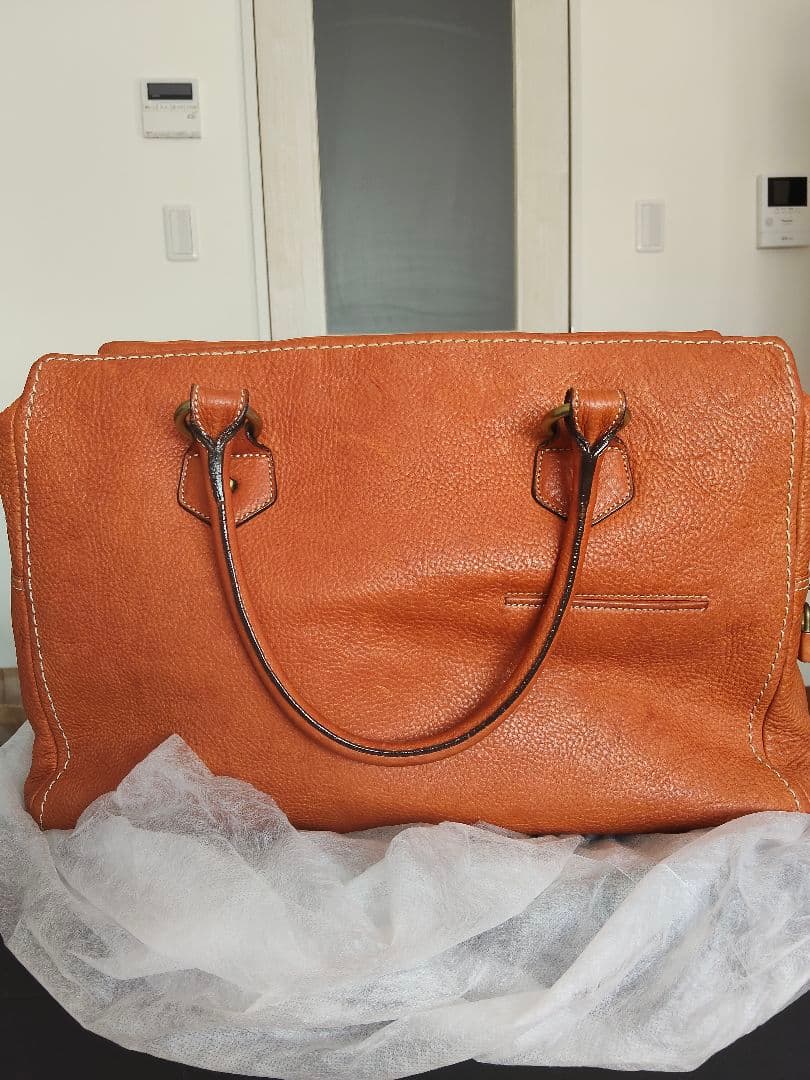 オレンジレザー ボストンバッグ