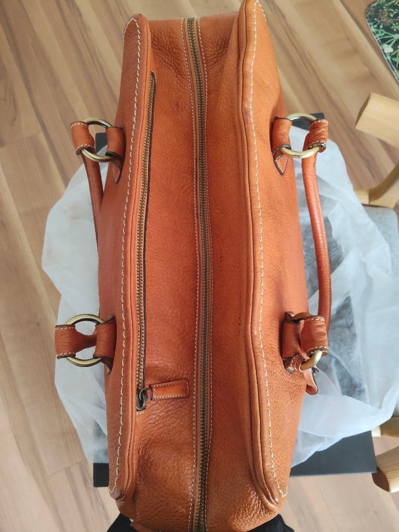 オレンジレザー ボストンバッグ