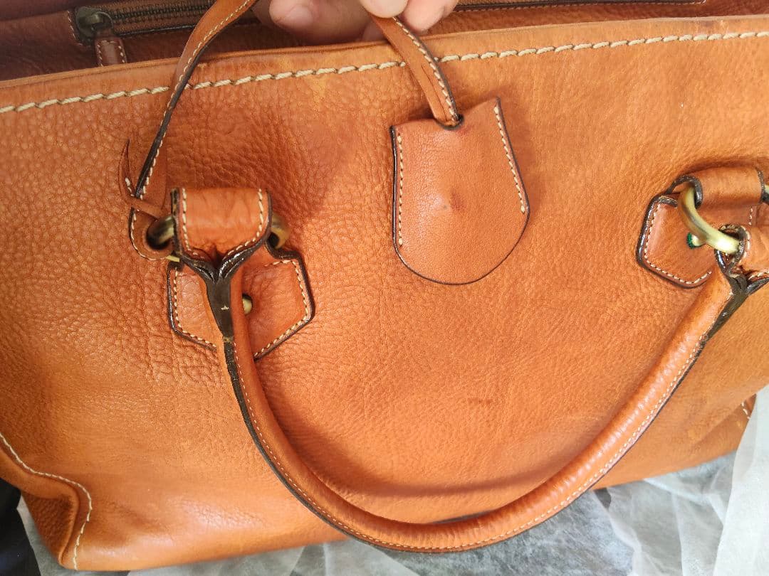 オレンジレザー ボストンバッグ