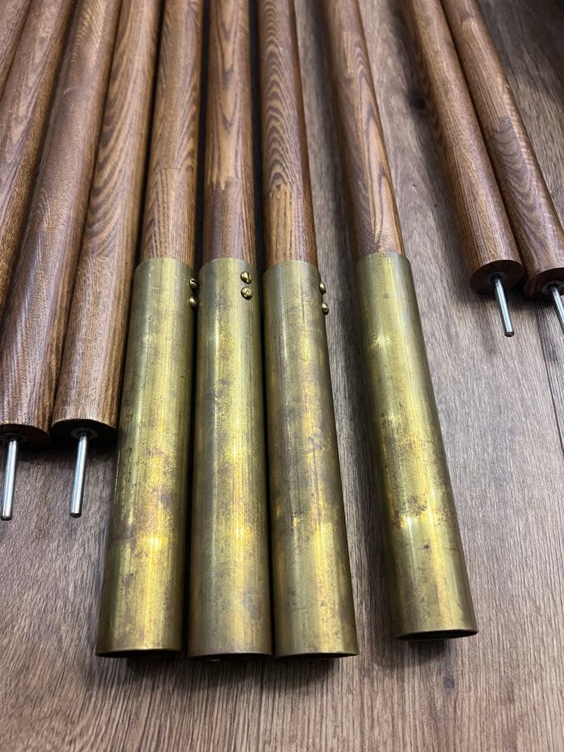 ウッドポール 4本セット 木製 真鍮 タープ キャンプ アウトドア ルートベース