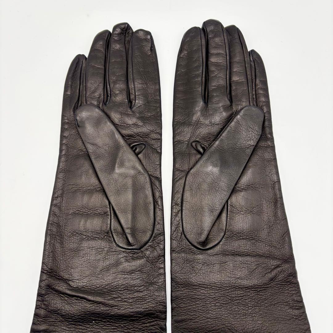 極美品 ミュウミュウ レザーグローブ アームカバー ロゴ型押し ブラック