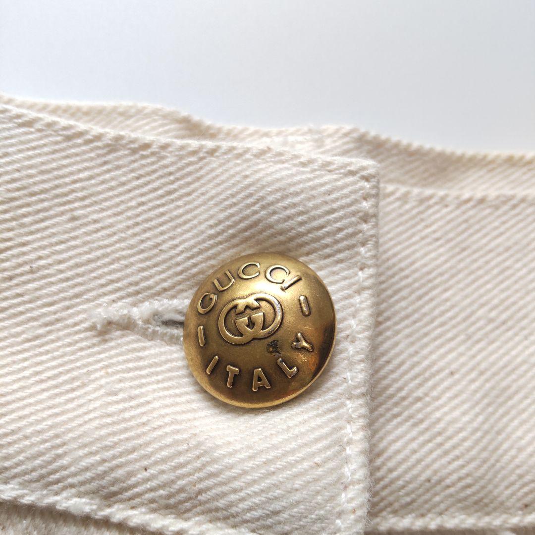 美品 グッチ ホワイトデニム ショートパンツ シェリーライン レザーパッチ 24