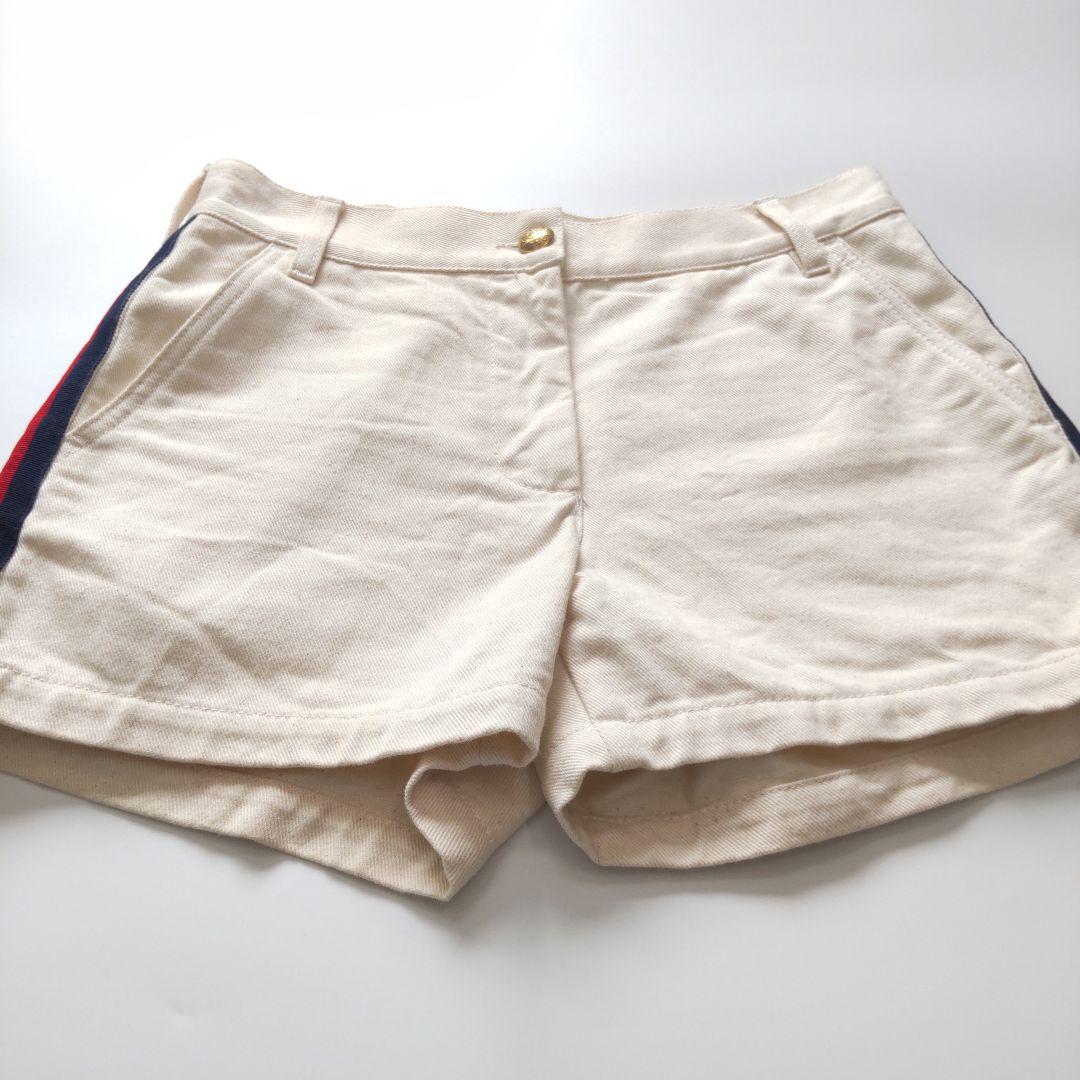 美品 グッチ ホワイトデニム ショートパンツ シェリーライン レザーパッチ 24