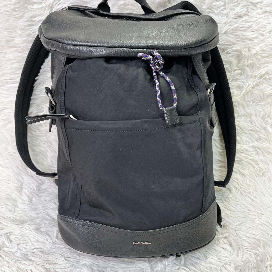 人気✨ポールスミス　バックパック　ブラック　レザーXナイロン