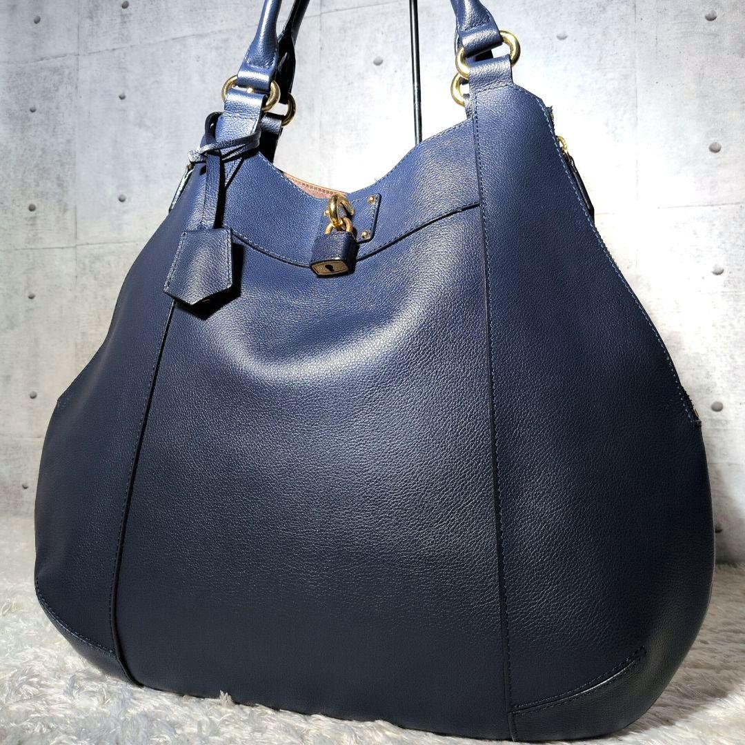 【極美品 A4◎】ハマノ　ペアシェイプ　トートバッグ　カデナ　シボ革　ネイビー