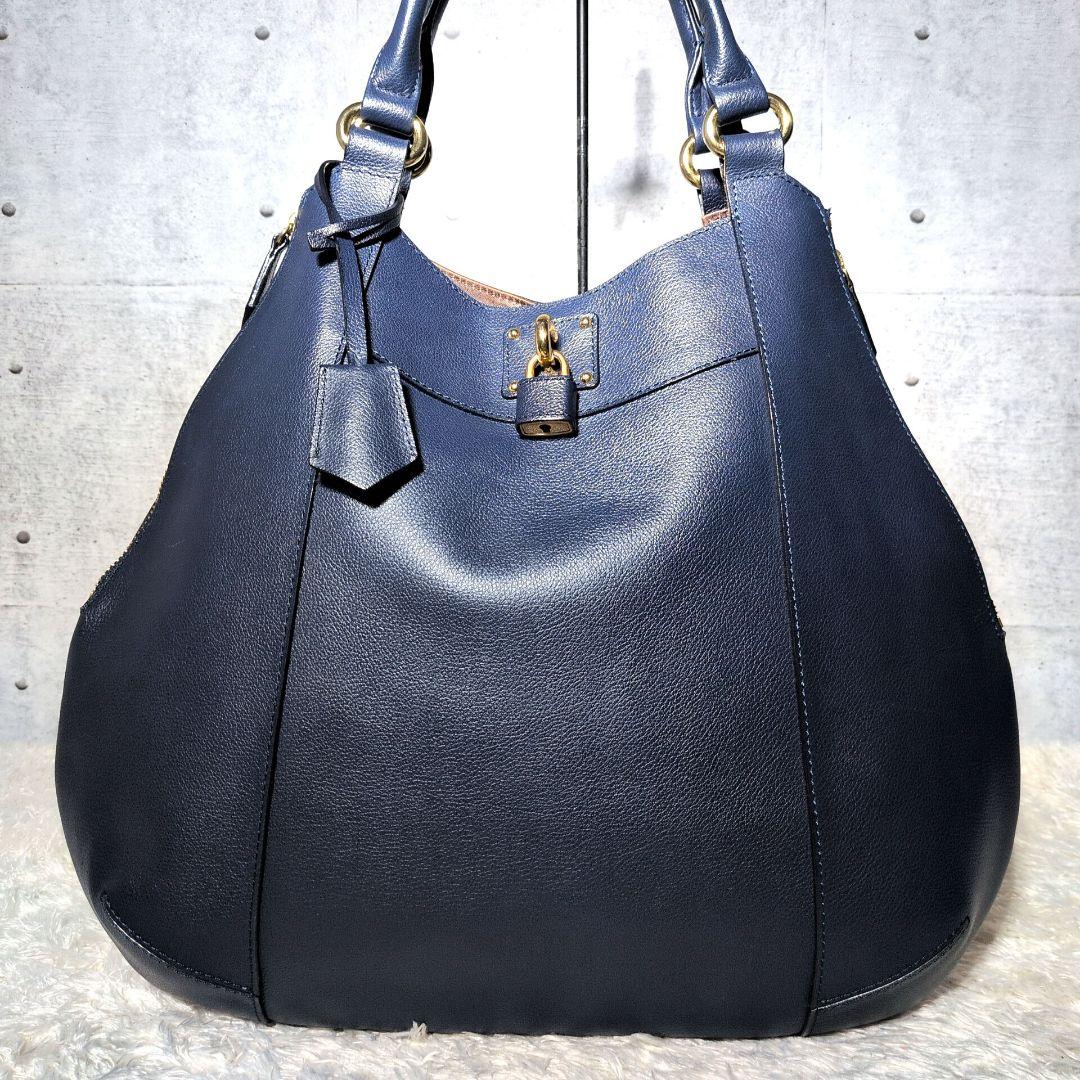 【極美品 A4◎】ハマノ　ペアシェイプ　トートバッグ　カデナ　シボ革　ネイビー