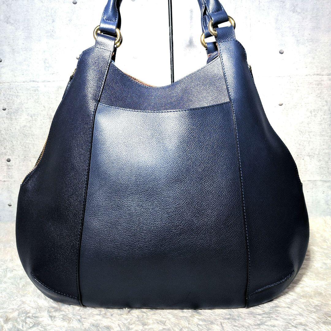 【極美品 A4◎】ハマノ　ペアシェイプ　トートバッグ　カデナ　シボ革　ネイビー