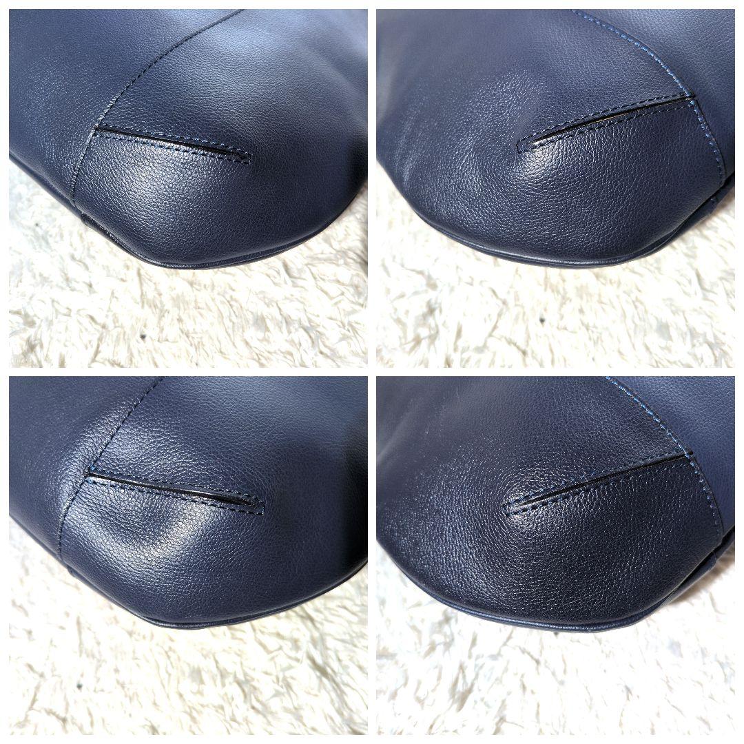 【極美品 A4◎】ハマノ　ペアシェイプ　トートバッグ　カデナ　シボ革　ネイビー