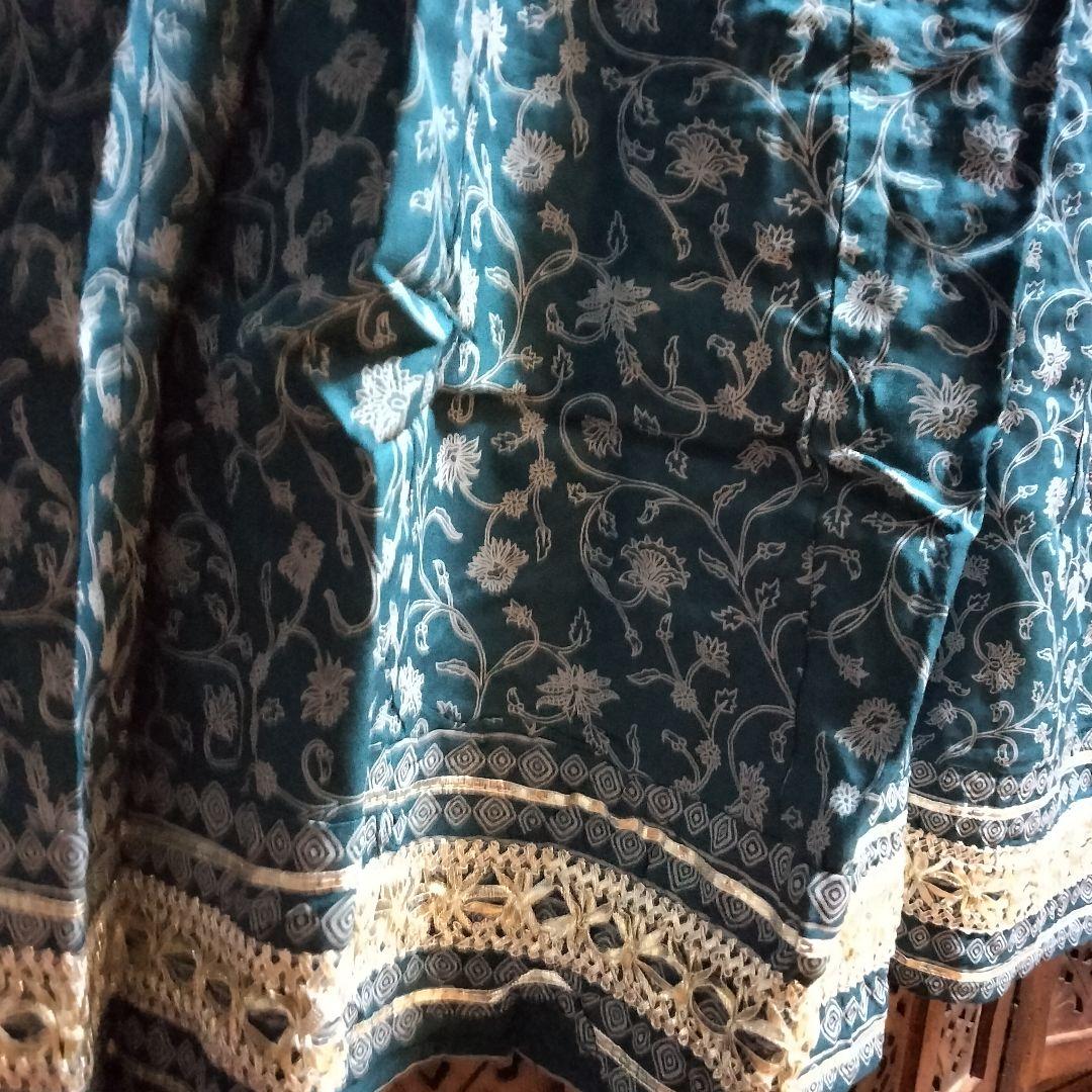 ◎専用◎インド アナルカリクルタ ティールブルー×シルバー刺繍【63A-4】