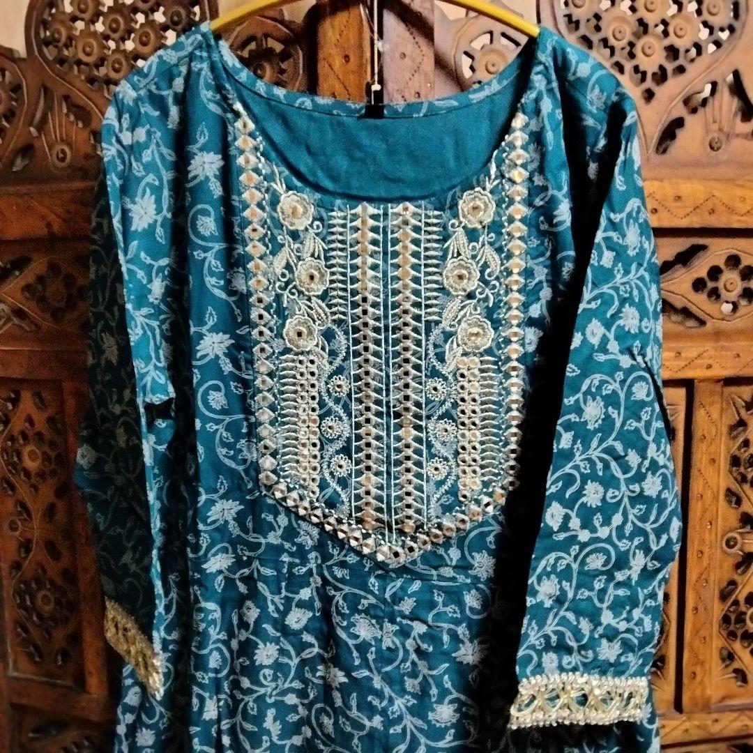 ◎専用◎インド アナルカリクルタ ティールブルー×シルバー刺繍【63A-4】