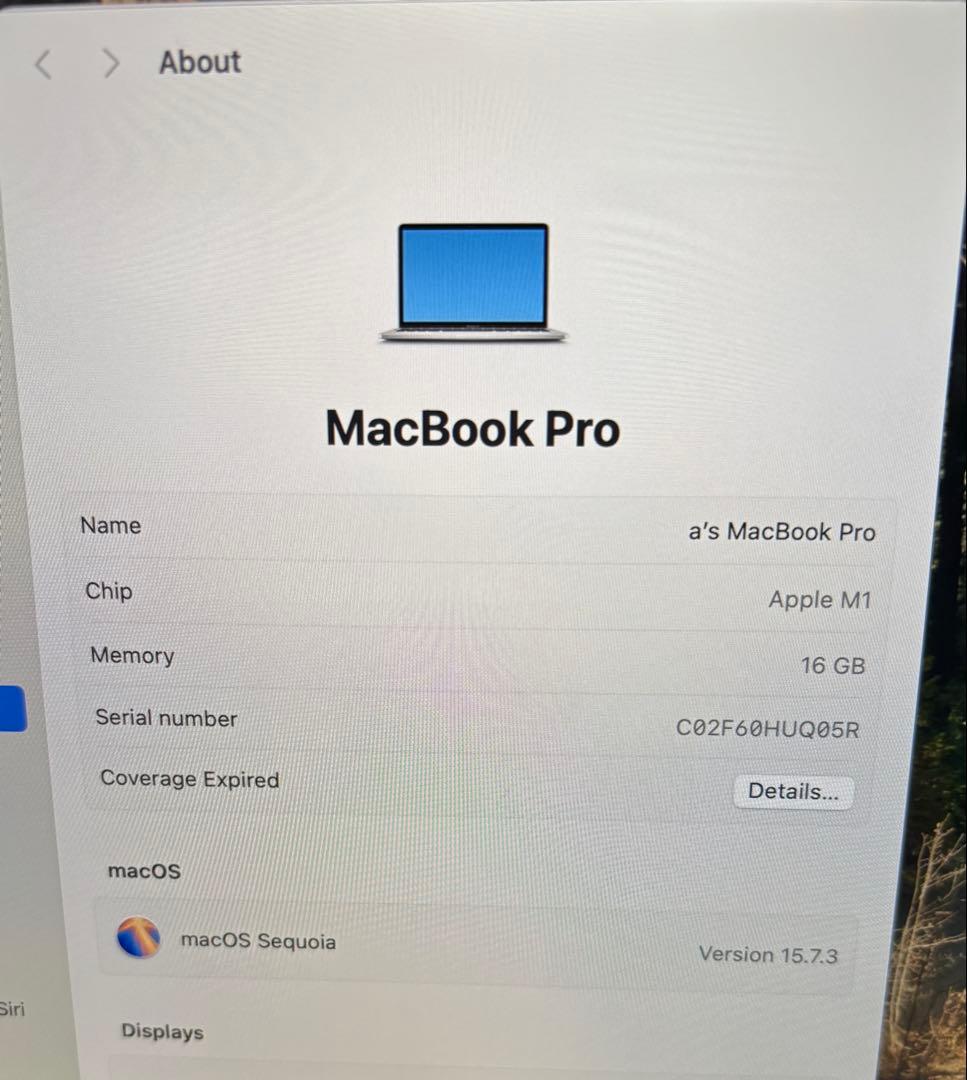Macbook pro M1 16GB 512GB シルバー