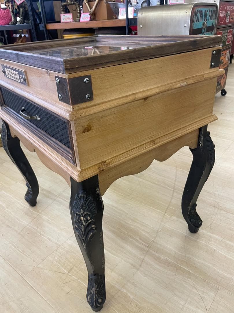 コレクションテーブル　コレクションケース　机　サイドテーブル　アンティーク　木