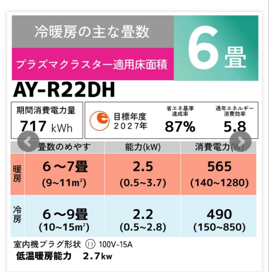 【アウトレット】SHARP AY-R22DH 6畳用 【大阪限定⭐︎取付工事込】