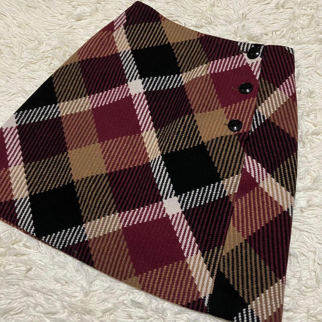 【美品】クレストブリッジチェックロービングツイード台形スカート