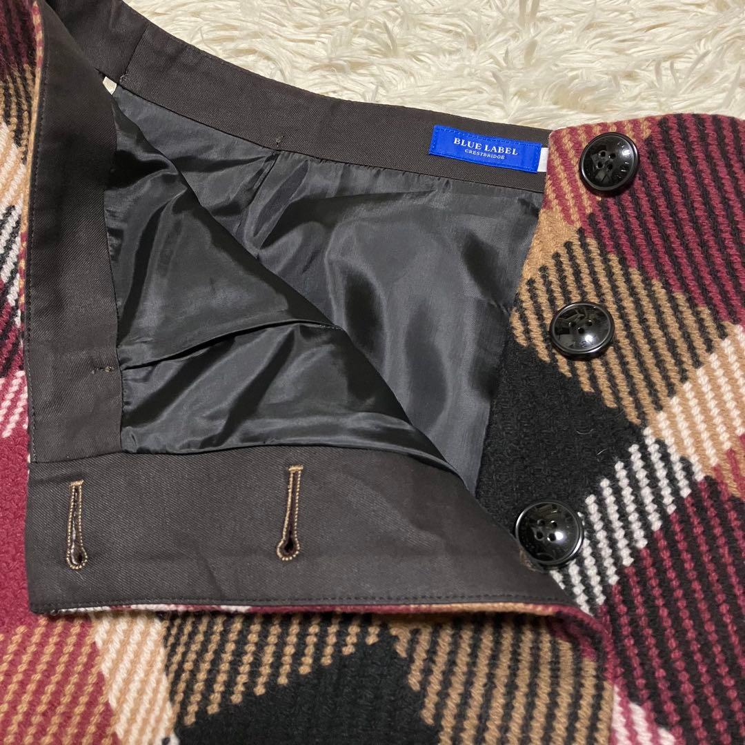 【美品】クレストブリッジチェックロービングツイード台形スカート