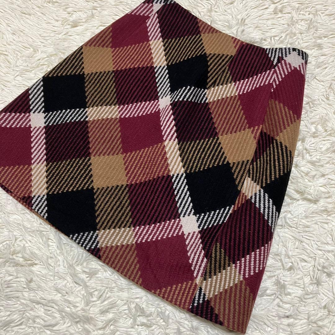 【美品】クレストブリッジチェックロービングツイード台形スカート