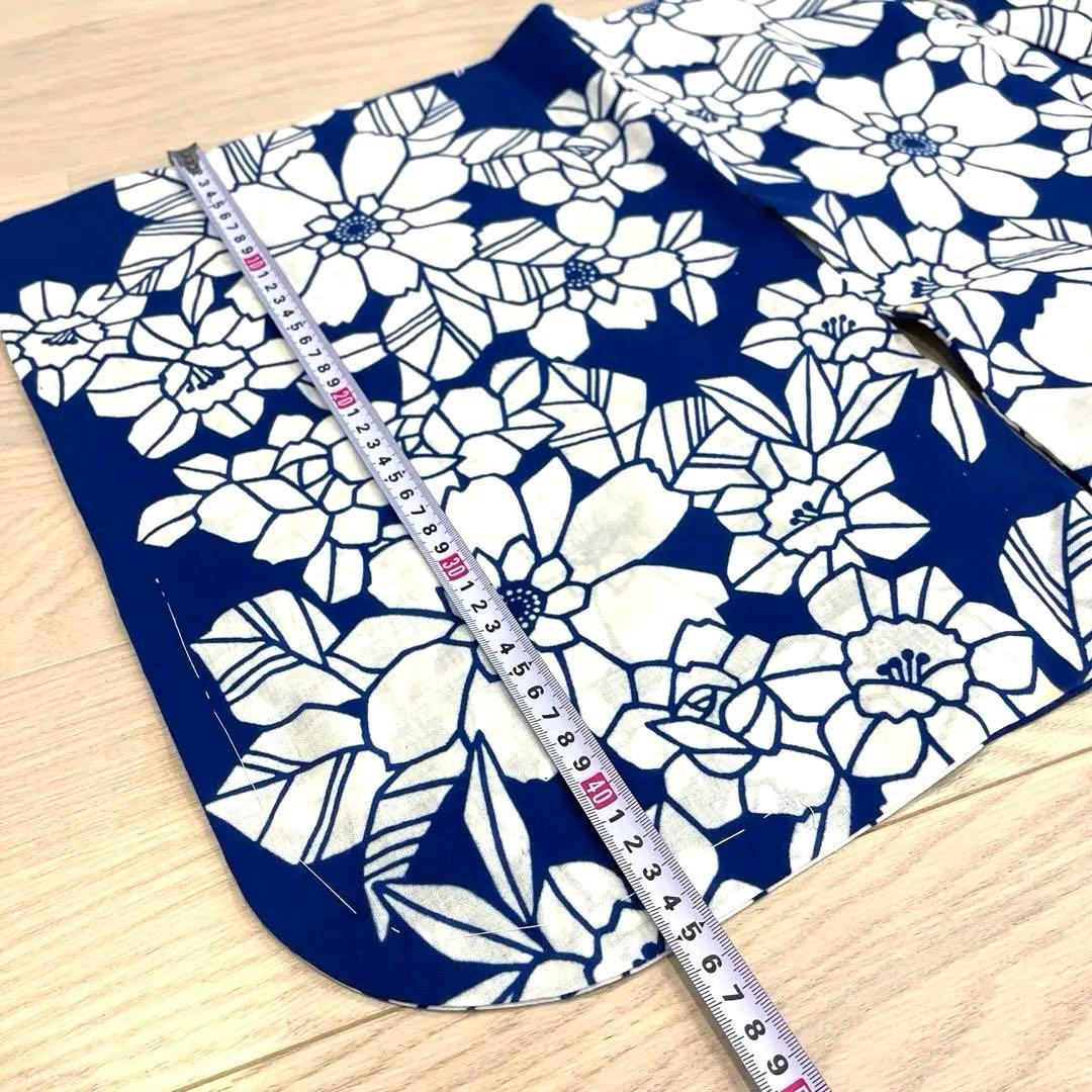浴衣 紺色 注染 椿　菊　レトロ　アンティーク