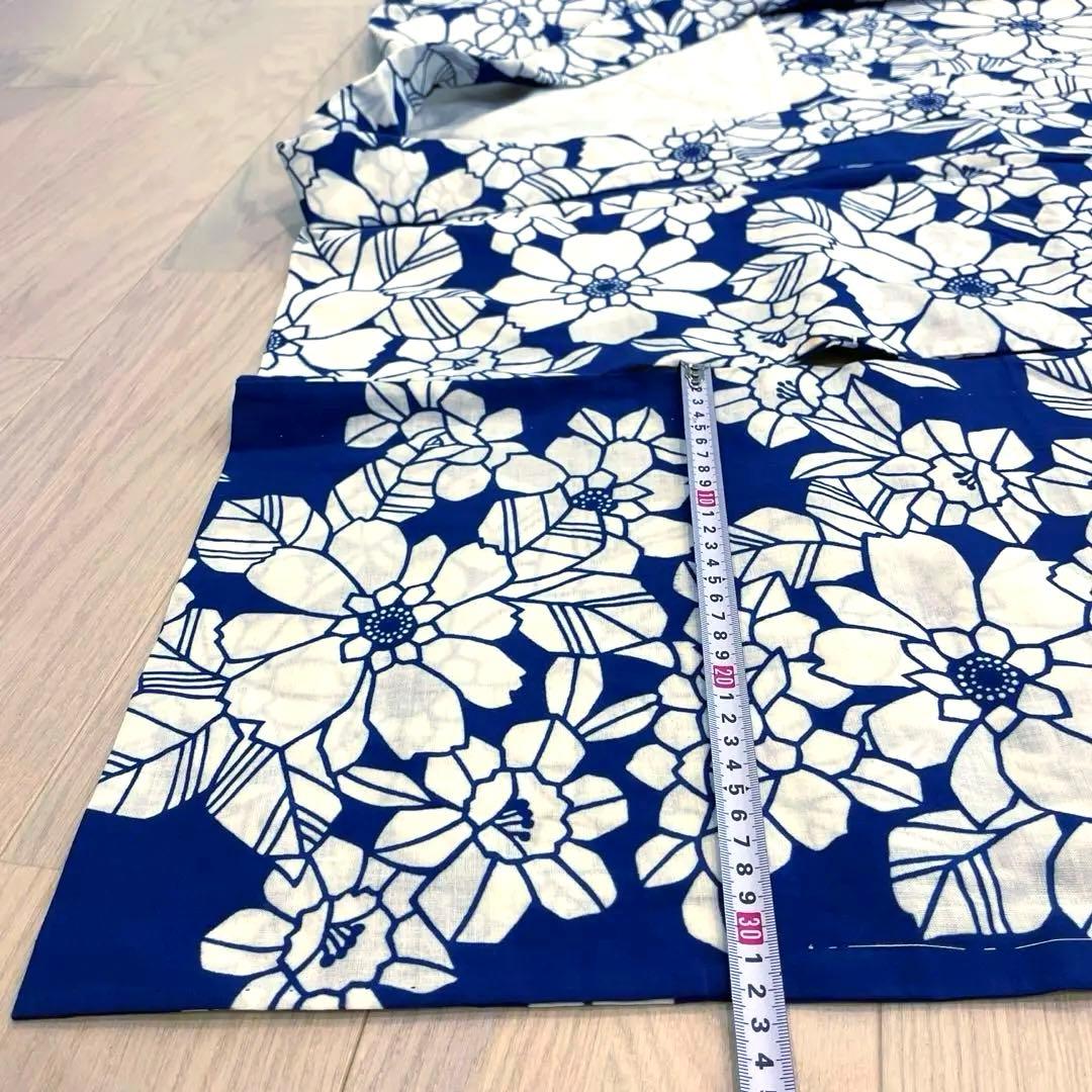 浴衣 紺色 注染 椿　菊　レトロ　アンティーク