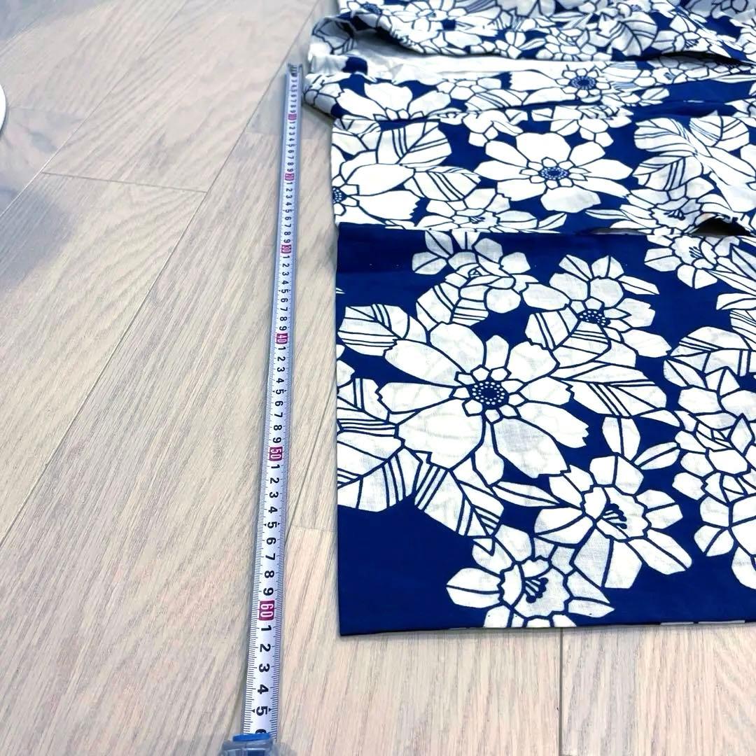 浴衣 紺色 注染 椿　菊　レトロ　アンティーク