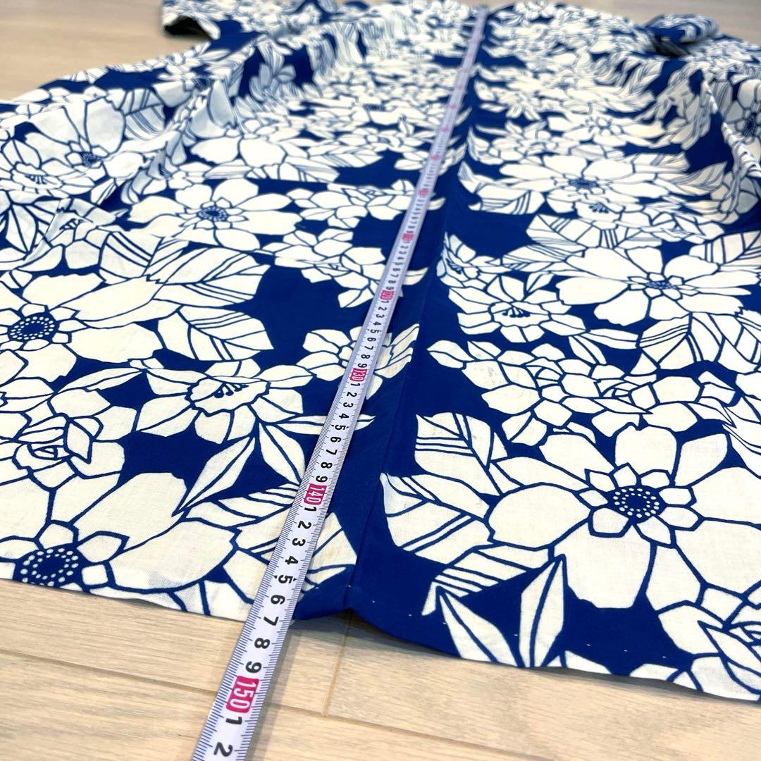 浴衣 紺色 注染 椿　菊　レトロ　アンティーク